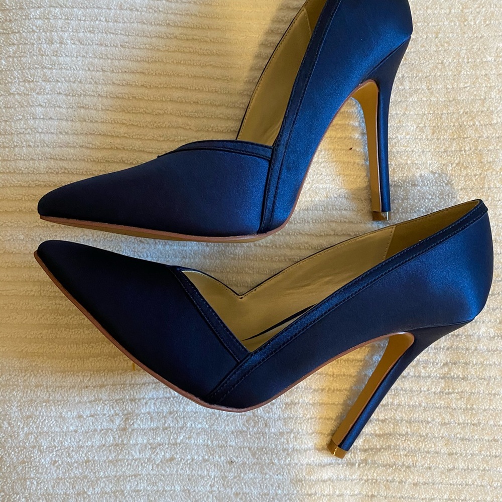 ElegantPark Navy Satin Pointed-Toe High Heels - Picture 4 of 6